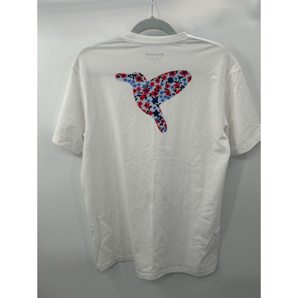 Birddogs Blue Floral Bird White Men Stretch Graphic Tee Size Medium L
